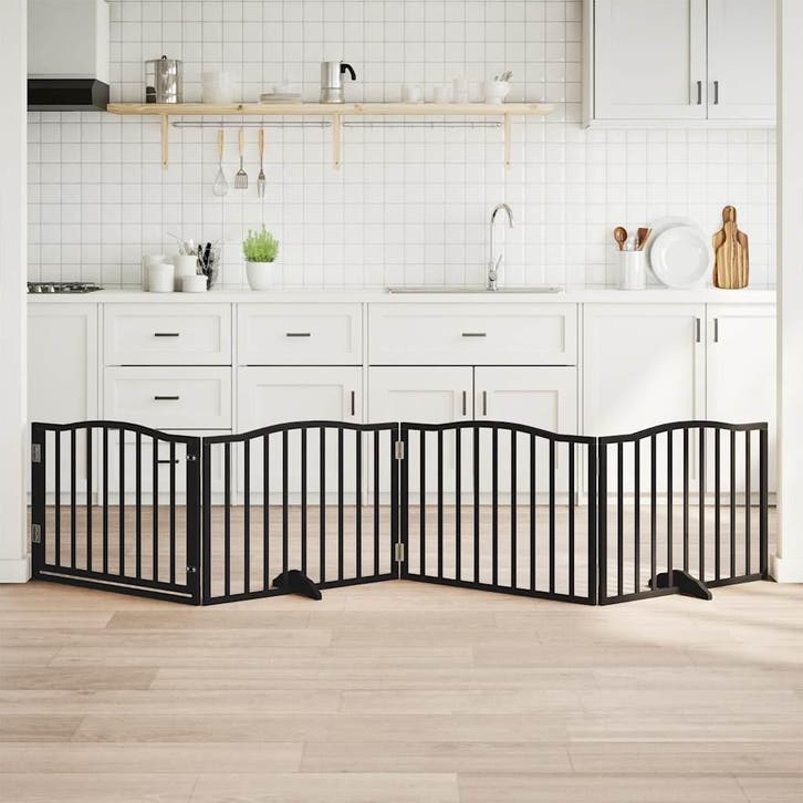vidaXL Hondenhek met deur opvouwbaar 4 panelen zwart 320 cm, Dieren en Toebehoren, Hondenbenches, Nieuw, Verzenden