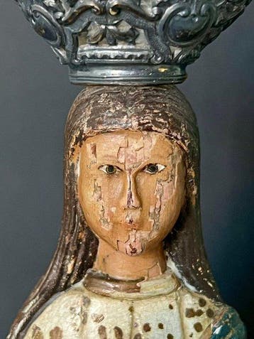 Beeldje, Vierge Marie - 29 cm - Polychroom hout