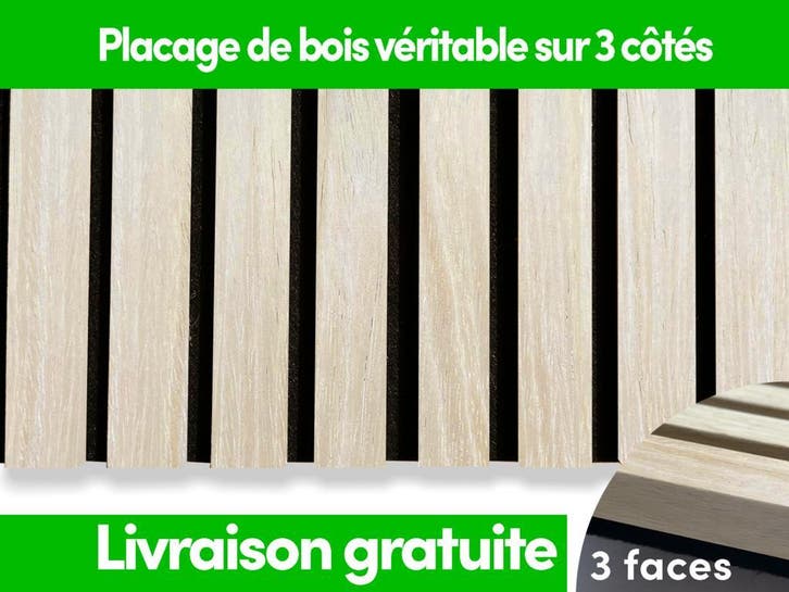 Panneaux muraux acoustiques 3 faces - chêne blanc, Doe-het-zelf en Bouw, Platen en Panelen, Nieuw, Verzenden