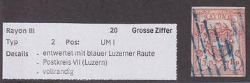 Zwitserland 1852/1852 - CH - Rayon III - SBK Nr. 20 - T2 -, Gestempeld