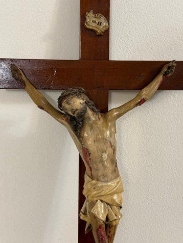 Crucifix - Papier-maché - 1850-1900 - Corpus Christi - 79 cm, Antiek en Kunst