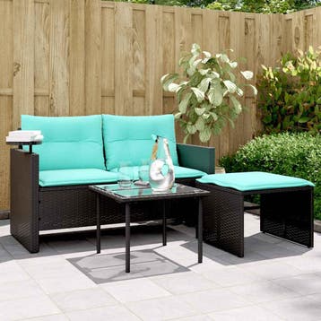vidaXL 3-delige tuinbankset met kussens van zwart polyrotan, Verzenden, Nieuw