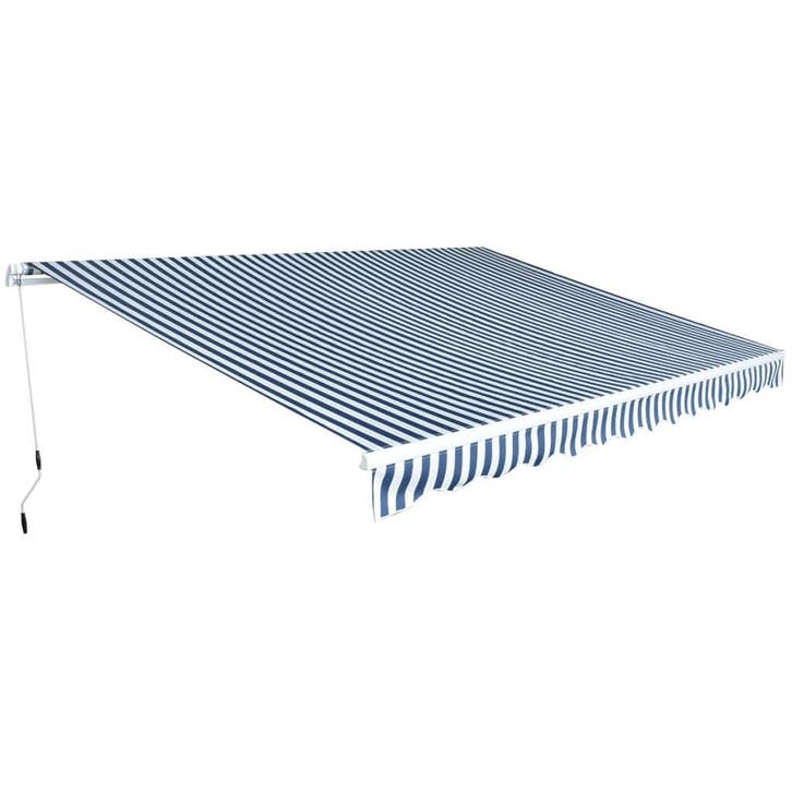 vidaXL Luifel handmatig uittrekbaar 450 cm blauw/wit, Tuin en Terras, Zonneschermen, Nieuw, Verzenden