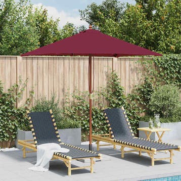 vidaXL Parasol met houten paal 150x200 cm bordeauxrood, Verzenden