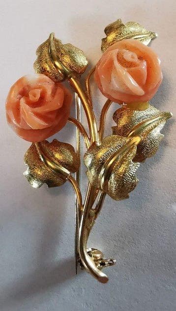 Broche - 18 carats Or jaune Corail - Corail, Bijoux, Sacs & Beauté