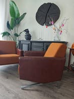 Chaise longue - Cuir, Coton, Métal - Deux fauteuils lounge