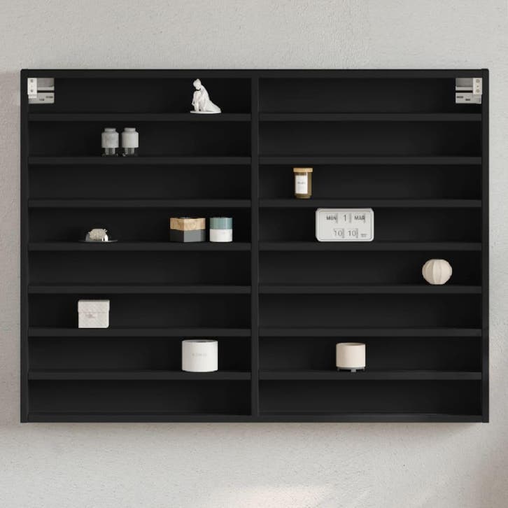 vidaXL Vitrinekast 100x8,5x75 cm bewerkt hout zwart, Maison & Meubles, Armoires | Armoires murales, Envoi