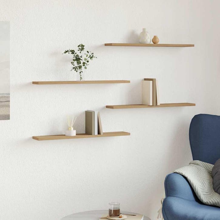 vidaXL Wandschappen 4 st 60x20x1,5 cm bewerkt hout, Huis en Inrichting, Woonaccessoires | Wandplanken en Boekenplanken, Nieuw