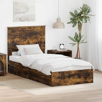 vidaXL Opbergbed met lade Rook Eiken 90 x 200 cm Bewerkt, Verzenden