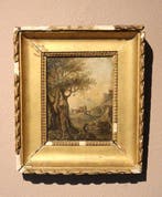 French School (XVIII-XIX) - Landschap met figuur en ruïnes