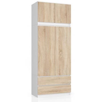 Kledingkast wit eiken XL  2 lades Wit Licht Eiken, Huis en Inrichting, Kasten | Kleerkasten, Nieuw, 50 tot 100 cm, Met lade(s)