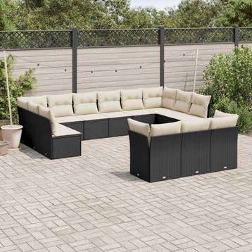 vidaXL 13-delige Loungeset met kussens poly rattan zwart, Verzenden, Nieuw, Loungeset