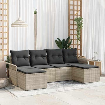 vidaXL Tuinbank Set 6 st Lichtgrijs poly rattan, Verzenden, Nieuw