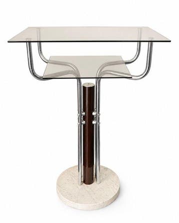 Wandtafel - Glas, Marmer, Staal, Hout - Rookglas en wit