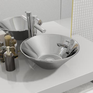vidaXL Wastafel 42x14 cm keramiek zilverkleurig, Verzenden, Nieuw
