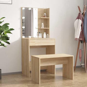 vidaXL Kaptafelset met LEDs bewerkt hout sonoma, Verzenden, Nieuw