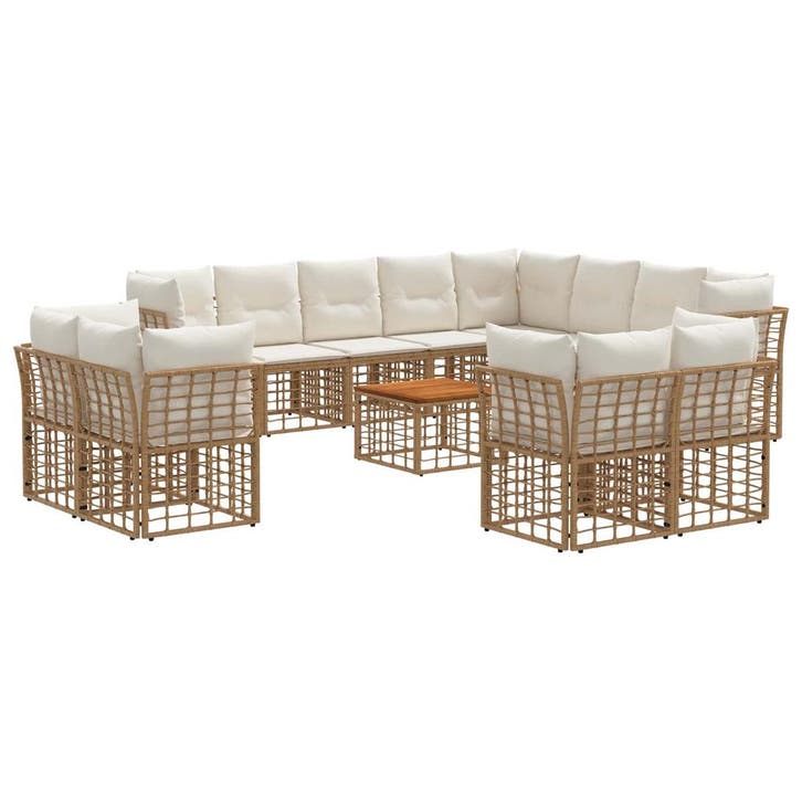 vidaXL Buiten bank set 13 pcs Natuurlijk en Crème Wit, Tuin en Terras, Tuinsets en Loungesets, Nieuw, Verzenden