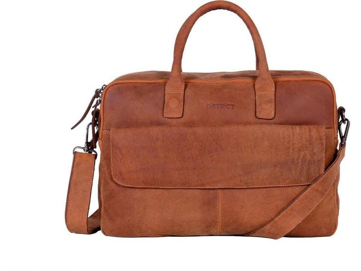 DSTRCT Wall Street - Laptoptas 17 inch - Nappa leer - Cognac, Handtassen en Accessoires, Tassen | Schoudertassen, Zo goed als nieuw