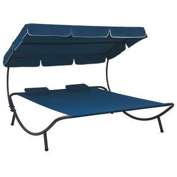 vidaXL Loungebed met luifel en kussens blauw, Verzenden