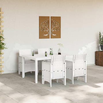 vidaXL Tuin Eettafel Set 5 st Wit Polt riet, Verzenden, Nieuw