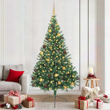 vidaXL Kunststof Voorverlichte Kerstboom Groen 210 cm PVC, Verzenden, Nieuw