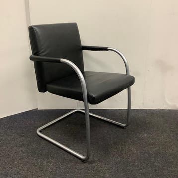 vitra Visasoft Visavis vergaderstoelen, zwart leder - metaal, Gebruikt, Zwart, Eén