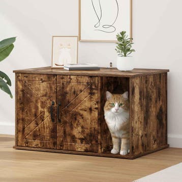 vidaXL Kattenhuis Gerookt eiken 85 x 55 x 50,5 cm Bewerkt, Verzenden