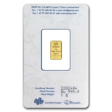 1 gramme - Or .999 - 1g .9999 Fine Gold Bar PAMP Suisse Lady