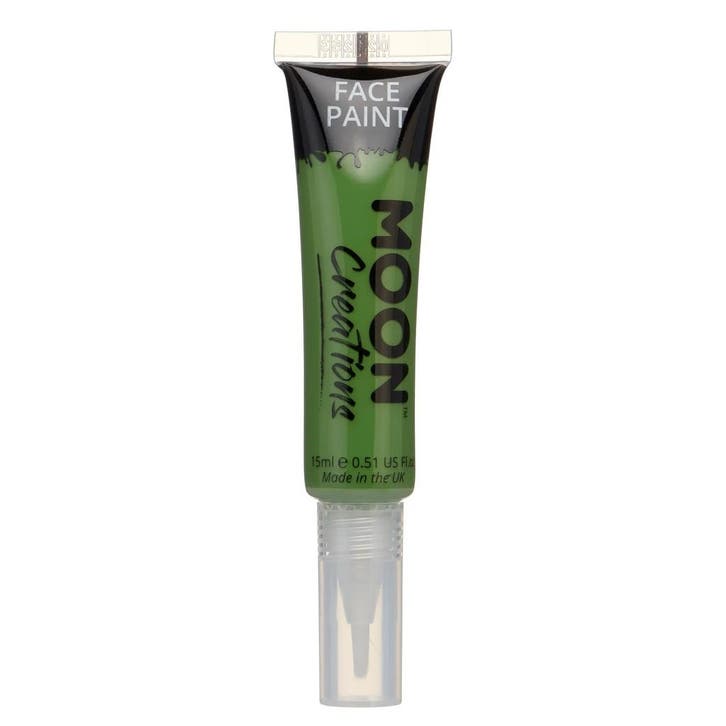 Moon Creations Face Paint with Brush Applicator Green 15ml, Hobby en Vrije tijd, Feestartikelen, Nieuw, Verzenden