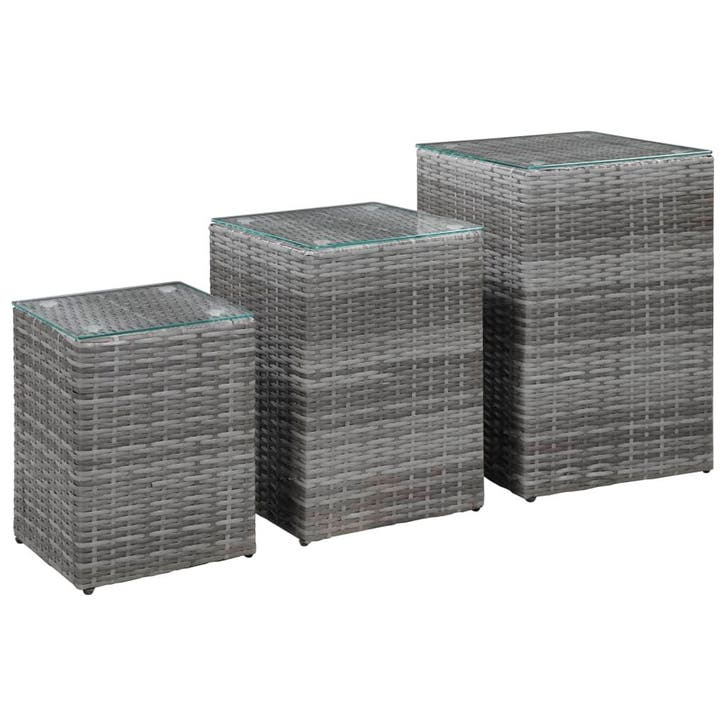 vidaXL 3-delige Bijzettafelset met glazen blad poly rattan, Huis en Inrichting, Tafels | Bijzettafels, Nieuw, Verzenden