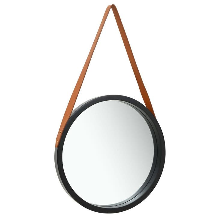 vidaXL Wandspiegel met band 50 cm zwart, Huis en Inrichting, Woonaccessoires | Spiegels, Nieuw, Verzenden
