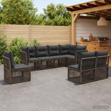 vidaXL Tuinbank Set 8 st Grijs poly rattan, Verzenden, Nieuw