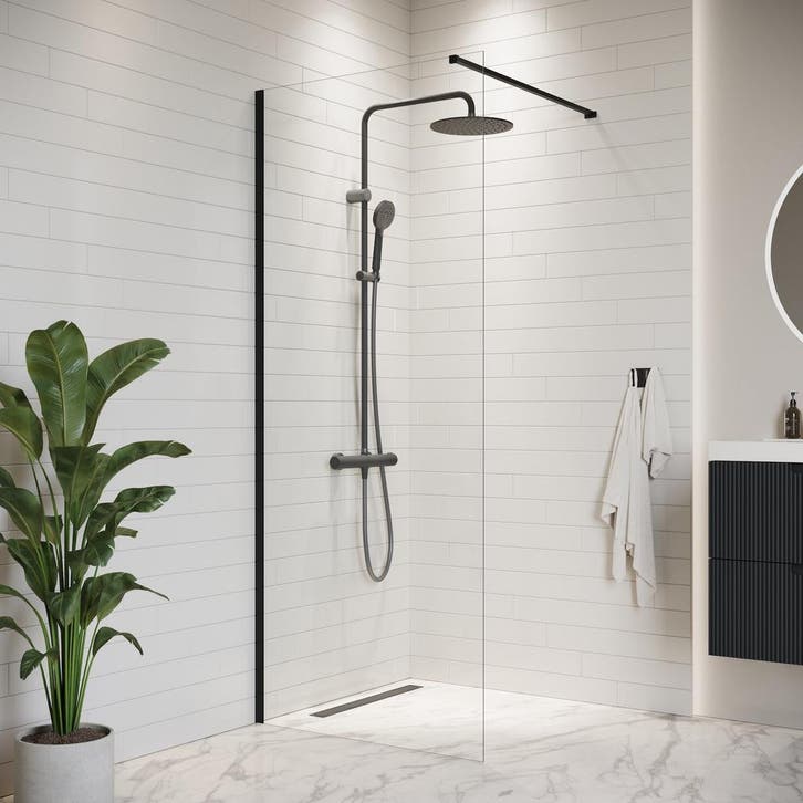 Douchewand Florida 80 x 200 cm Zwart – Inloopdouche 8 mm, Doe-het-zelf en Bouw, Sanitair, Nieuw, Verzenden