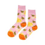 Sokken Katoen - Bloemen Bijen Print - Roze Geel Zwart Oranje