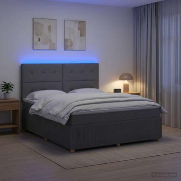 vidaXL LED Boxspringbed met Matras Donkergrijs 160 x 200 cm, Verzenden, Nieuw