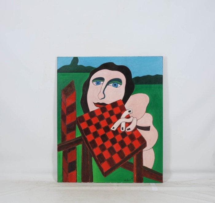 Jan Sierhuis (1928-2023) - Portret van een schaker, Antiek en Kunst, Kunst | Schilderijen | Modern