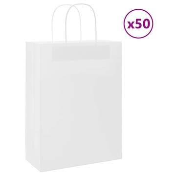 vidaXL Papieren zakken 50 st met hengsels 26x12x35 cm wit, Divers, Emballage cadeau, Verzenden