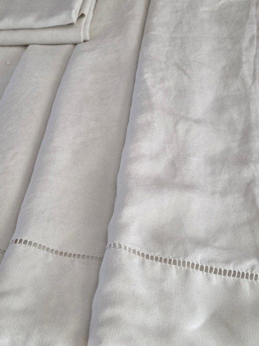Drap avec monogramme RA - Drap de lit (2) - 290 cm - 200, Antiek en Kunst, Antiek | Tapijten, Tafelkleden en Textiel