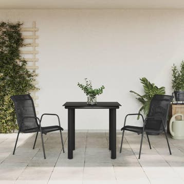 vidaXL 3-delige Tuinset textileen en staal zwart, Verzenden, Nieuw, Tuinset
