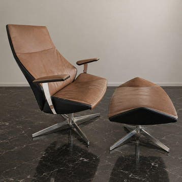 ZUCO Poltrona Lounge Girevole con Pouf Poggiapiedi -