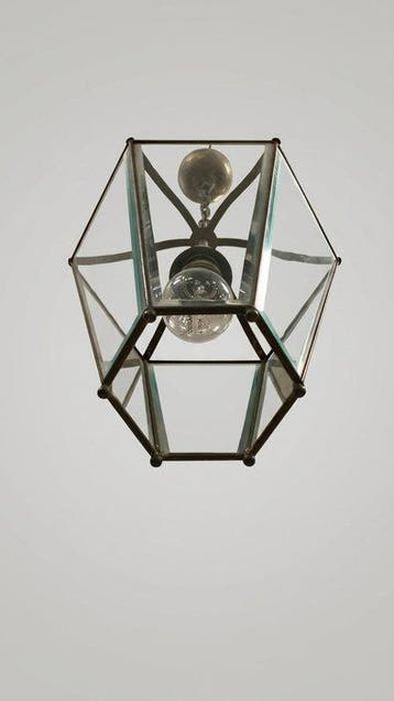 Plafondlamp - Glas, Metaal, Messing - Vintage hanglamp in de