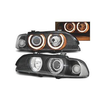 PHARES BMW E39 95-00 XENON ANGEL EYES FOND NOIR CHROMÉ, Verzenden