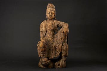 Antique Large Kwan Yin (Guanyin) Sculpture in Royal Ease