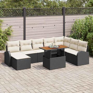 vidaXL Tuinbank Set 9 st Zwart Poly rattan, Verzenden, Nieuw