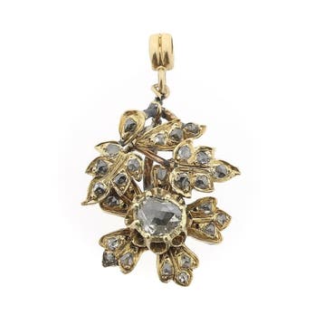 8 karaat antiek Duitse hanger met roos geslepen diamanten, Ophalen of Verzenden, Gebruikt, Goud, Overige merken