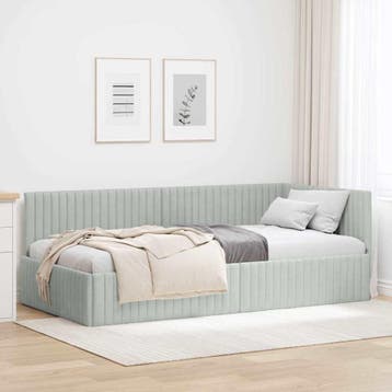 vidaXL Hoek Bed Frame met hoofdeinde Lichtgrijs 90 cm x 200, Huis en Inrichting, Slaapkamer | Bedden, Verzenden, Nieuw
