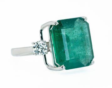 Zonder minimumprijs - Ring - 14 karaat Witgoud, Groen