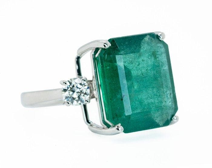 Zonder minimumprijs - Ring - 14 karaat Witgoud, Groen, Bijoux, Sacs & Beauté, Bagues