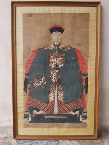 Paar antieke voorouderportretten uit de Qing-dynastie (circa