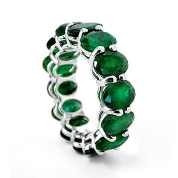 Bague - 14 carats Or blanc - 10.75ct. tw. Émeraude, Bijoux, Sacs & Beauté